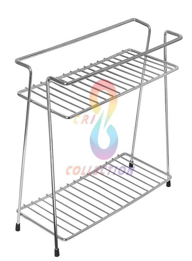 CR18 COLLECTION Stainless Steel Spice 2-Tier Trolley Container Organizer Organiser/Basket for Boxes Utensils Dishes Plates for Home (Multipurpose Kitchen Storage Shelf Shelves Holder Stand Rack) - Image 1
